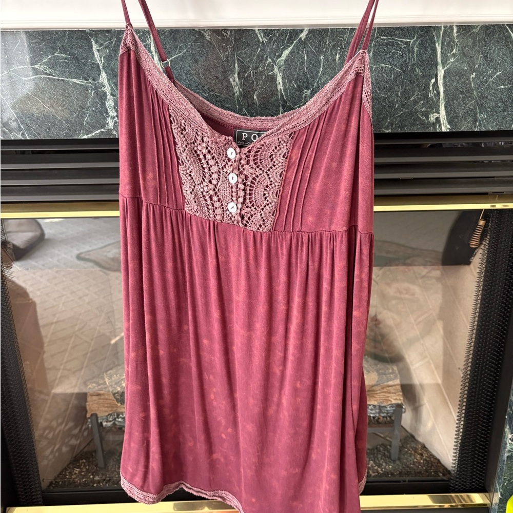 POL Burgundy Lace Babydoll Top With Adjustable Straps
